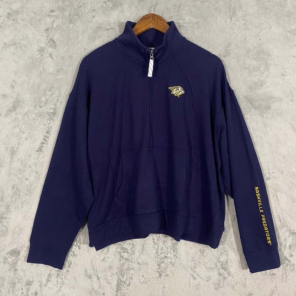 NHL Nashville Predators XL Navy Blue 1/4 Zip Fleece Sweatshirt Athleisure Sporty